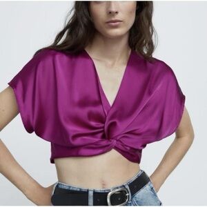Satin Knot Front Top - Purple